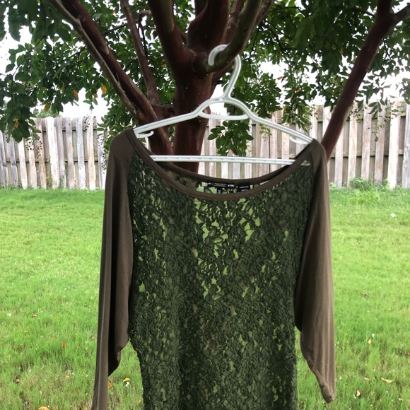 Miss Me Tops - Miss Me Lace Boatneck Raglan Boutique Olive Army